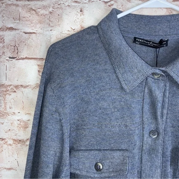 Peruvian Connection Trompe L'Oeil Cardigan Sweater in Shale Blue Size XL NEW - Picture 4 of 8